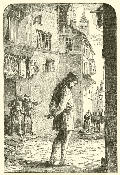 Bernard Palissy, el alfarero hugonote, con la cabeza inclinada en las calles de English School